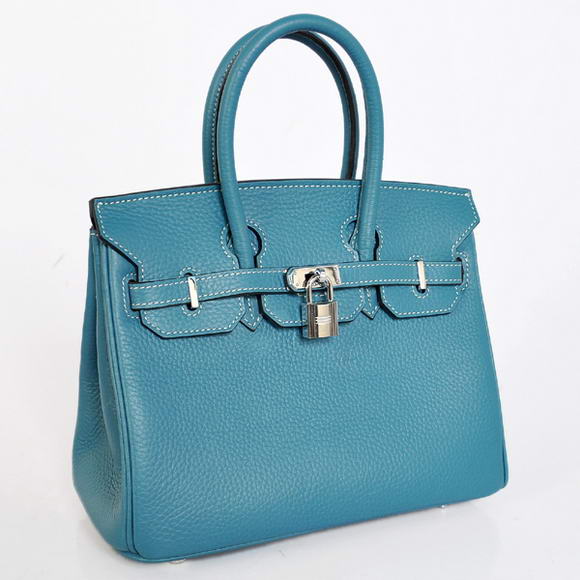 Super A Replica Hermes Birkin 25CM Tote Bags Togo Leather Blue Silver 60799 - Click Image to Close